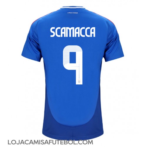 Camisa de Futebol Itália Gianluca Scamacca #9 Equipamento Principal Europeu 2024 Manga Curta